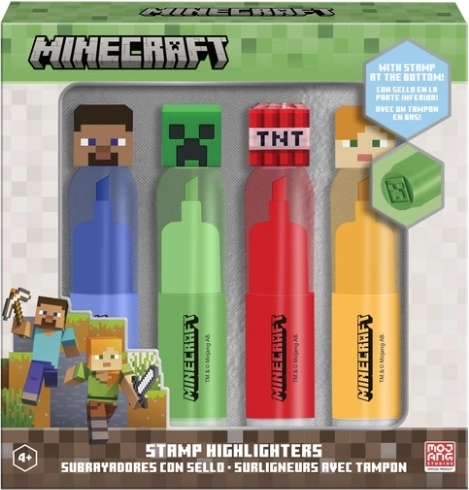 Minecraft Set aus 4 Textmarkern mit 3D-Topper und Stempel