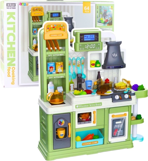 Kinderküche mit echtem Wasserkreislauf, Dampf und farbwechselnden Lebensmitteln, grün, 64 Teile