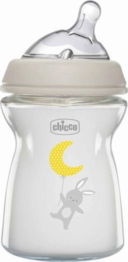 Chicco Babyflasche Natural Feeling aus Glas 250 ml, antikolk, neutral, 0m+