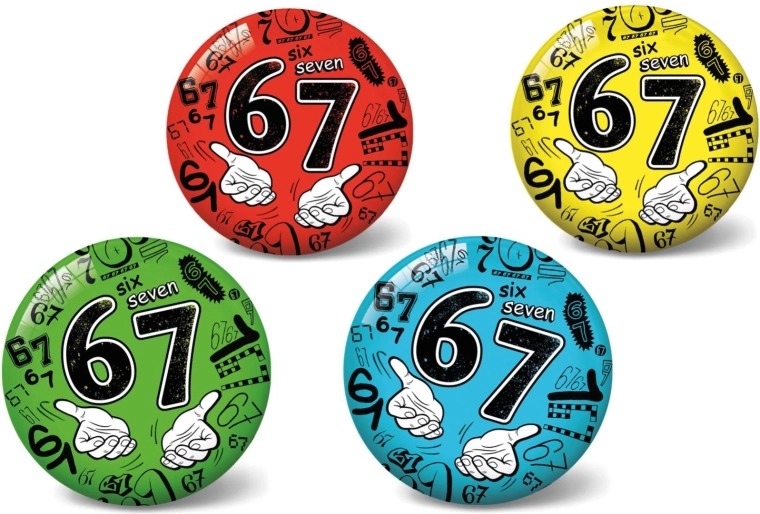 Aufblasbarer Ball 23 cm – Nummer 67, Motiv Six Seven, 4 Farben