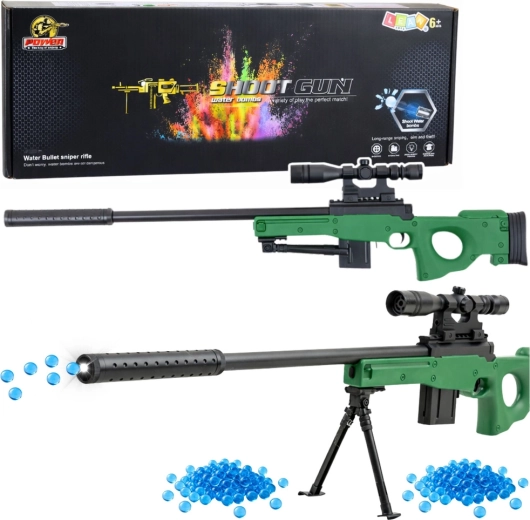 Kinder-Gel-Scharfschützengewehr mit Zielfernrohr, Schalldämpfer und Bipod