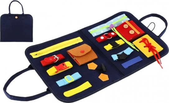 Lern-Motoriktafel aus Filz mit Reißverschlüssen, Knöpfen und Schnallen 24 × 27 × 4 cm