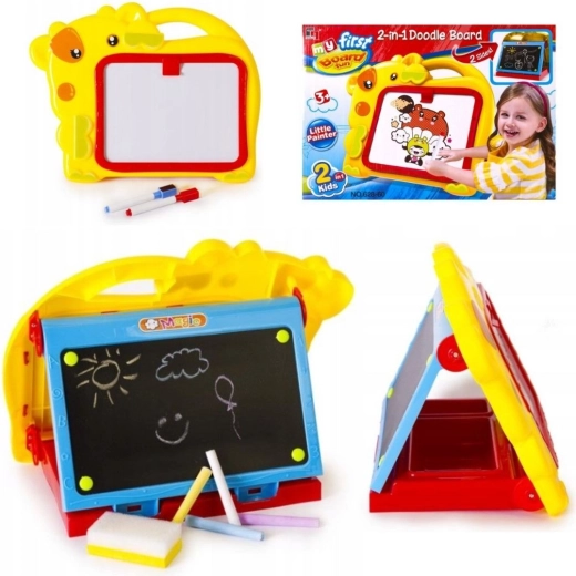 Doppelseitige Lern-Tafel 2-in-1 für Kreide und Marker, gelb – 1 Stück
