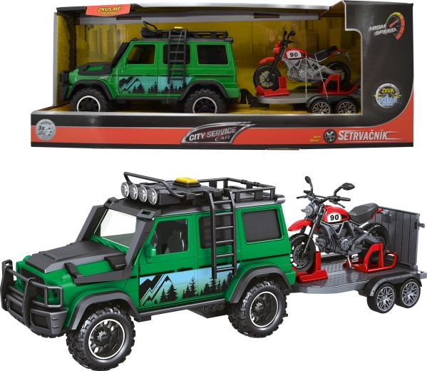 City Service Car Fahrzeug der Forstaufsicht mit Anhänger und Motorrad 1:14 mit Sound und Licht