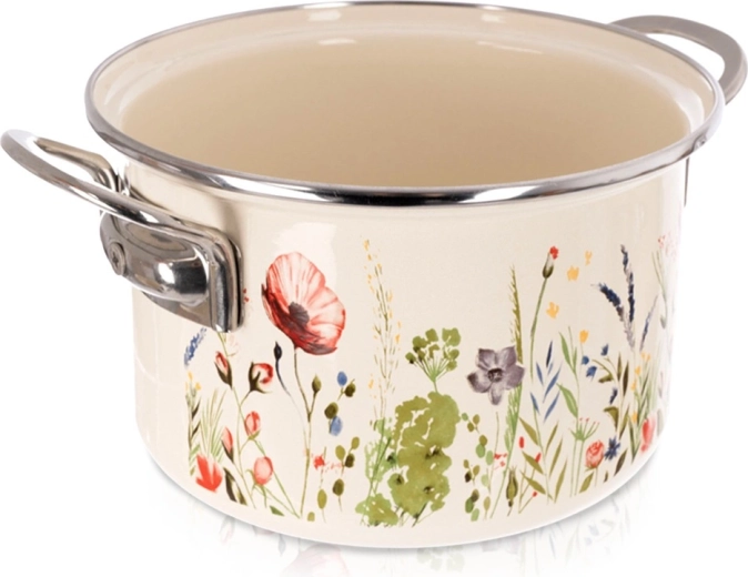 Emaille-Topf cremefarben mit Mohnmotiv 18 cm, 2 l