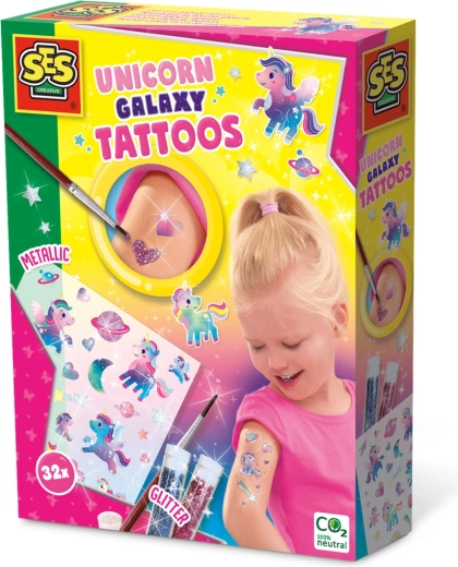 SES Glitzer-Tattoos Galaxy-Einhörner