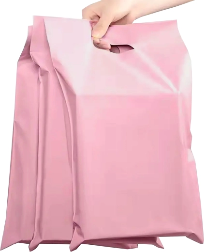 Rosa Kurier-Plastikumschläge mit Griff, Packung mit 50 Stück – 400 x 500 + 70 mm
