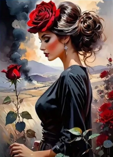 Diamantmalerei – Frau mit Rose 30 × 40 cm