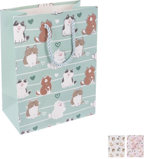 Geschenkpapiertasche mit Katzenmotiv 18 × 10 × 23 cm (3 Varianten)
