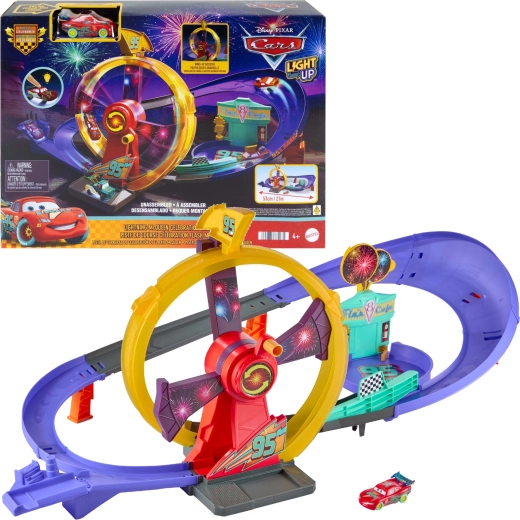 Mattel Disney Pixar Cars Rennstrecke Abfahrts-Feier mit leuchtendem Lightning McQueen