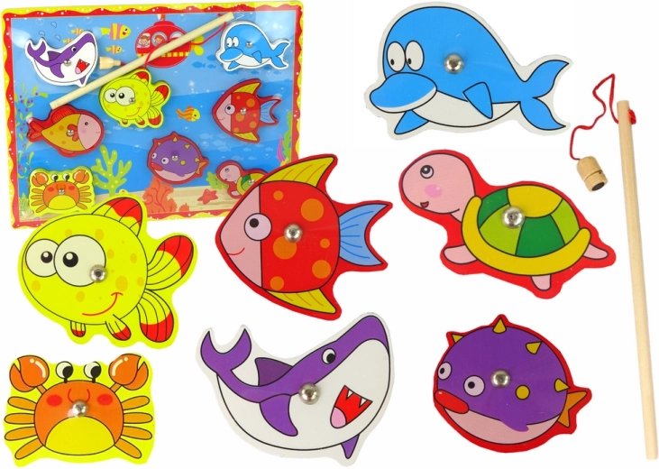 Holz-Magnetisches Angelset mit bunten Fischen