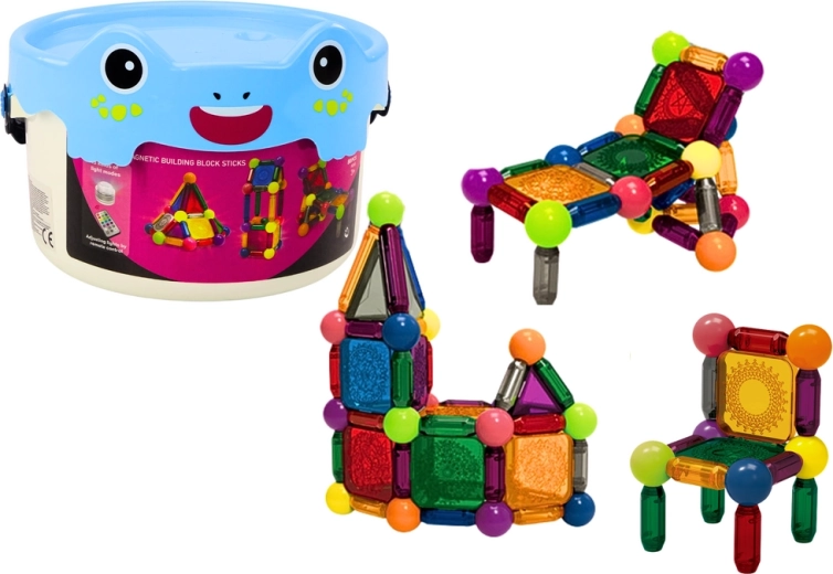 Magnetische Bausätze mit Beleuchtung im Eimer, 80 Teile