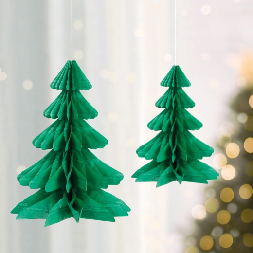 Papier-3D-Lampion in Form eines Weihnachtsbaums – 2er-Set