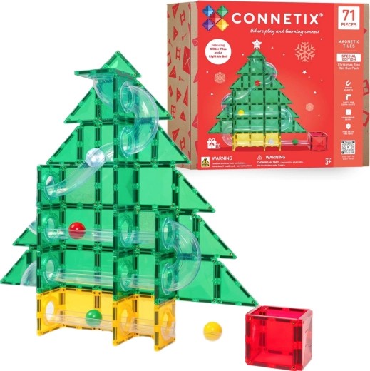 Connetix Weihnachtsedition Christmas Tree Ball Run – magnetische Bausteine, 71 Teile
