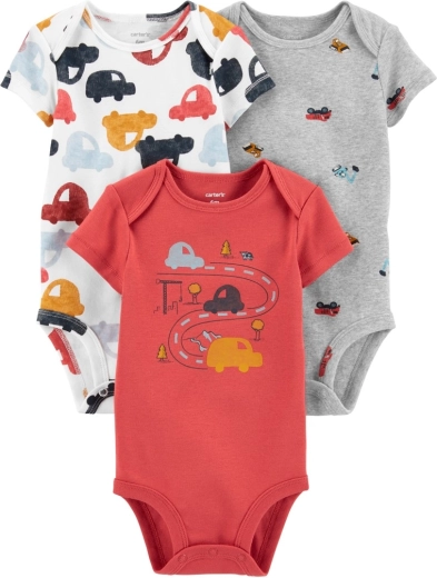 Carter’s Jungen-Baumwollbodys Cars mit kurzem Ärmel, 3er-Set (Gr. 3 M)