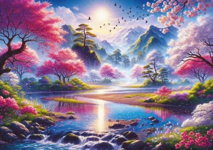 Art Puzzle Teich unter Kirschblüten 1500 Teile