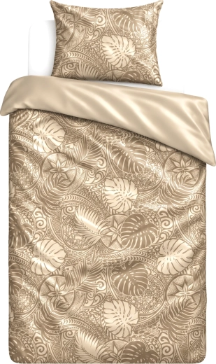 Baumwoll-Satin-Bettwäsche MILAGRO VERDE Tropische Blätter beige 140 × 200 cm
