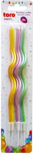 Perlmutt-Spiralkerzen mit Halter, 6 Stk. (13 × 0,2 cm), Farb-Mix