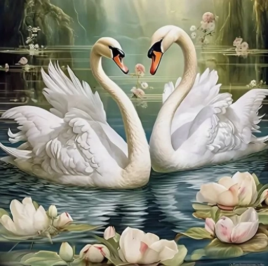 Diamantmalerei Schwäne im Teich 30 × 40 cm