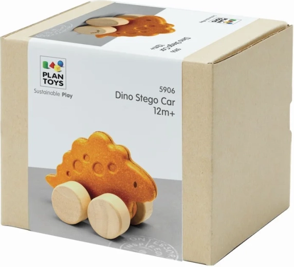 Holzauto in Form eines Stegosaurus