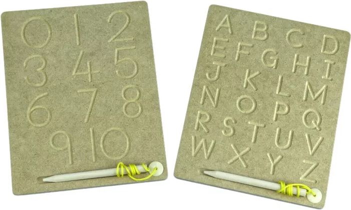 Nachfahrtafeln für Buchstaben und Zahlen – Set mit 3 Stück