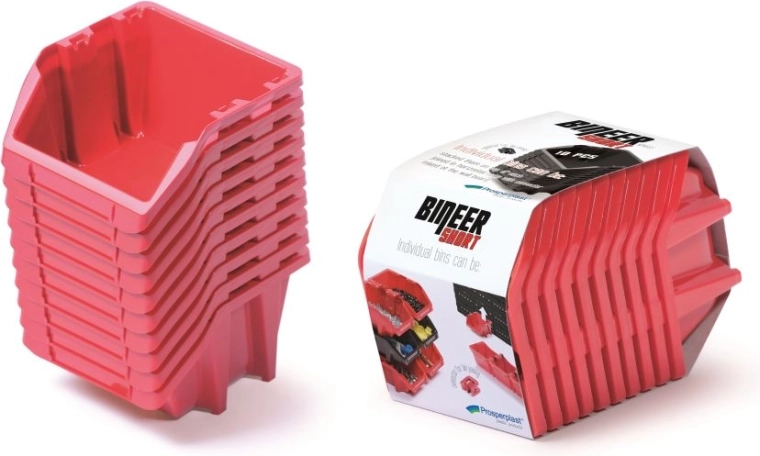 Set aus 10 Aufbewahrungsboxen Bineer Short, 180 × 98 × 118 mm, rot