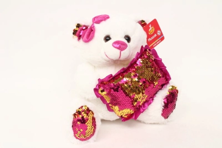 SmilyPlay Plüsch-Teddybär in Weiß mit rosa Pailletten-Kissen