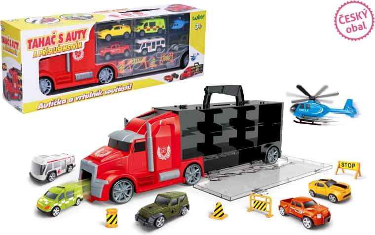 Autotransporter mit Autos und Hubschrauber 42 cm