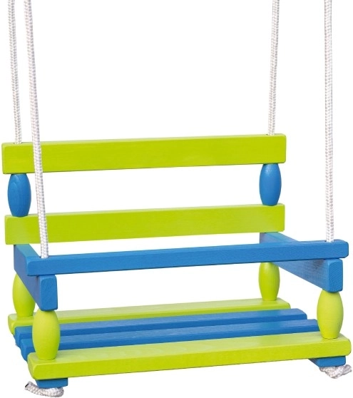 Holz-Kinderschaukel 40 × 30 cm, Tragfähigkeit 80 kg – Blau-grün
