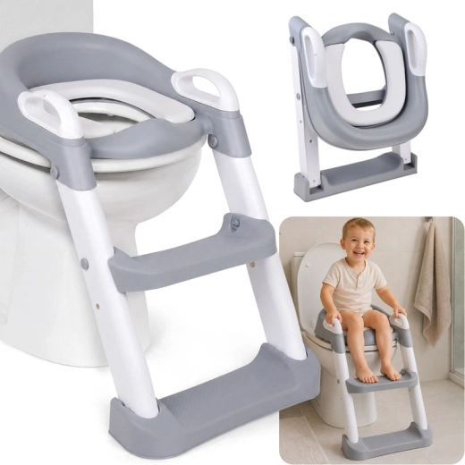 Klappbarer Toilettensitzverkleinerer für Kinder mit Leiter und weichem Sitz bis 25 kg