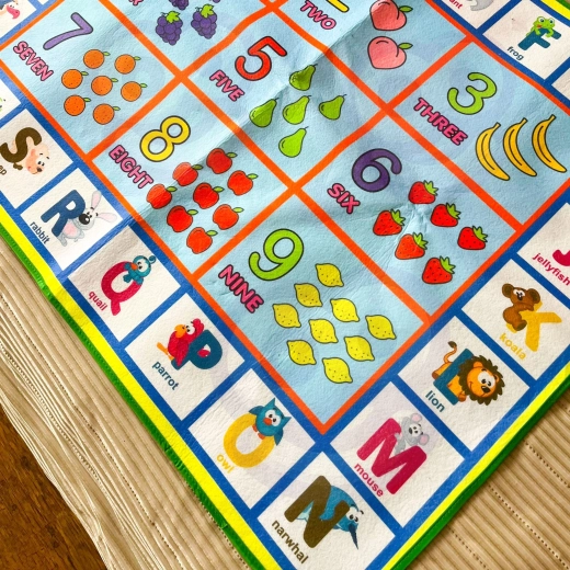 Beidseitige Unterlage zum spielerischen Lernen