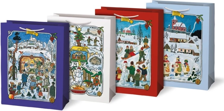 Weihnachtliche Geschenktasche Größe L mit Motiven von JOSEF LADA