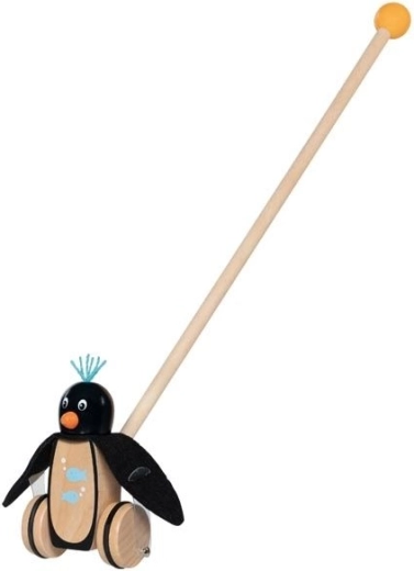 Hölzerner Schiebepinguin mit Filzflügeln