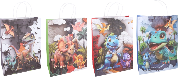 Kinder-Geschenktüte mit Dinosauriermotiv 21 × 27 × 11 cm - 1 Stück