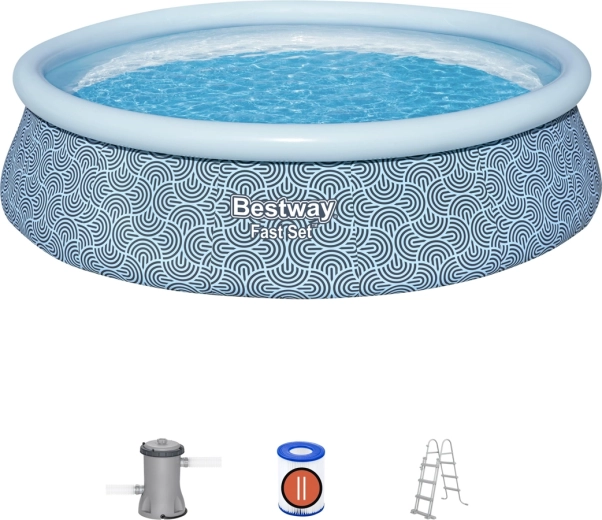 Bestway Fast Set runder Aufstellpool mit Filteranlage und Leiter 4,57 × 1,07 m