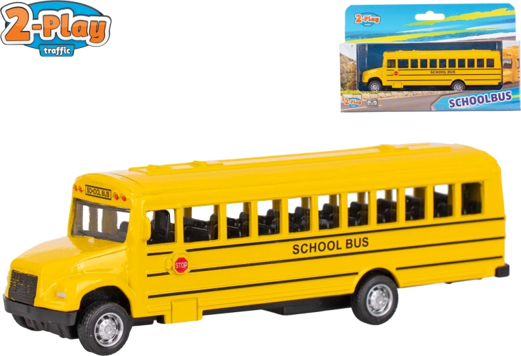 2-Play amerikanischer Schulbus mit Aufzieh-Rückzug-Antrieb 14 cm