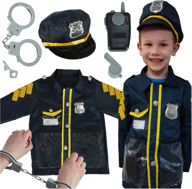 Kinderkarneval-Kostüm Polizist mit Zubehörset, Handschellen und Hut, für Alter 3-8 Jahre