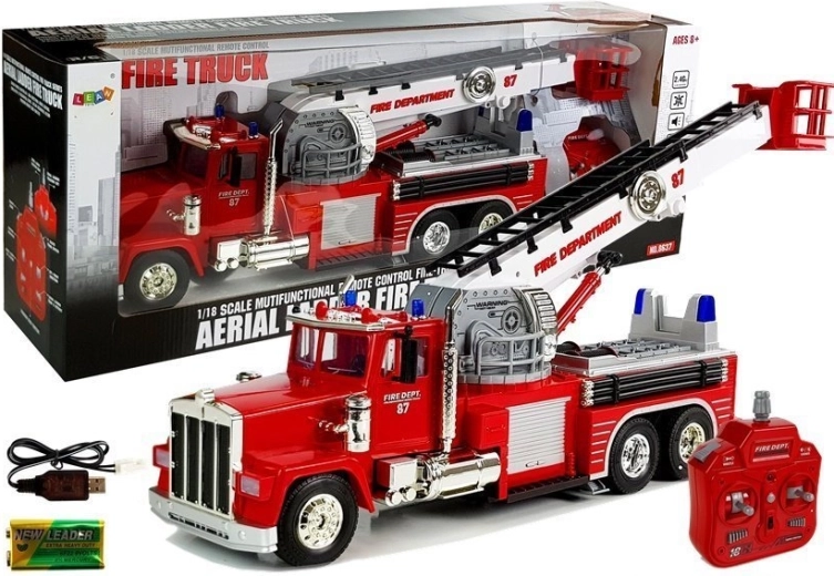 Feuerwehrauto 60 cm mit ausziehbarer, drehbarer Leiter R/C Sirene Licht