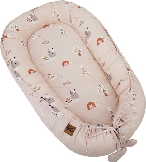 Eko Wendbares Babynest aus Baumwolle My Farm Stars Powder Pink 90 × 60 cm