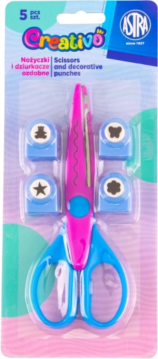 Astra Creativo dekorative Scheren und Motivstanzer, 5-teiliges Set, blau-rosa