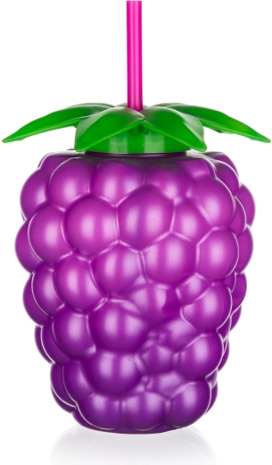 Kunststoffflasche mit Strohhalm in Brombeerform 880 ml