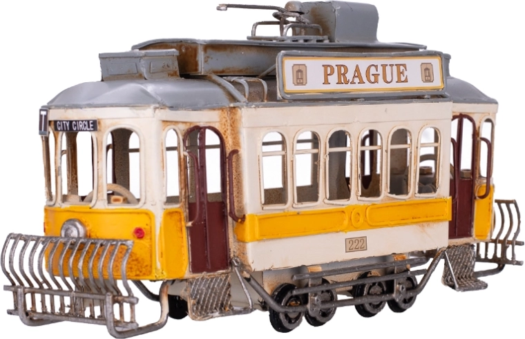Metallmodell gelbe Straßenbahn „Prague“ 27,5 cm – Dekoration und Sammlermodell