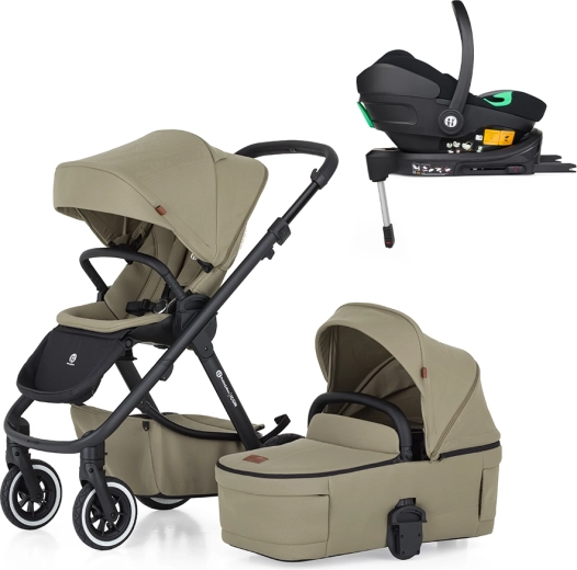 Petite&Mars Kombikinderwagen ICON 2in1 Mossy Green LITE AIR + Autokindersitz Core Pro i-Size mit Basis