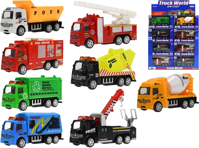 Metall-LKW 10 cm 1:55 mit Rückzugantrieb, 8 Varianten in Schachtel