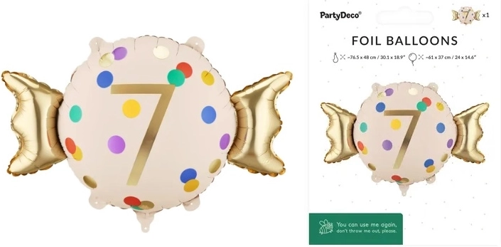 Folienballon Bonbon mit Zahl 7 (Farbmix)