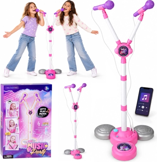 Kinder-Karaoke-Set mit zwei Mikrofonen auf verstellbarem Ständer