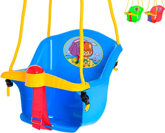 Sichere Kinder-Schaukel mit Rückenlehne und T‑Bügel, 35 × 38 × 34 cm, bis 20 kg
