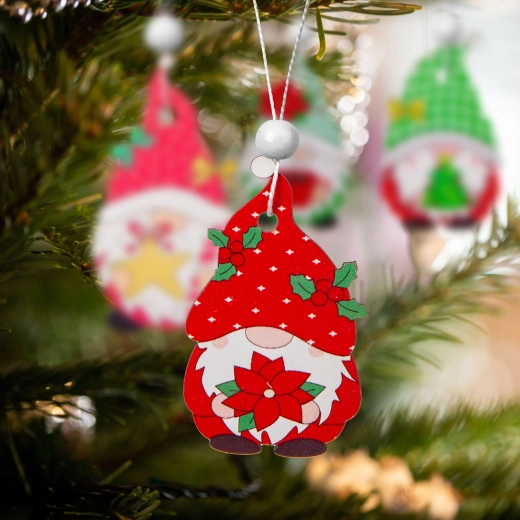 Set aus hölzernen Weihnachtsornamenten mit Wichteln, 12 Stück
