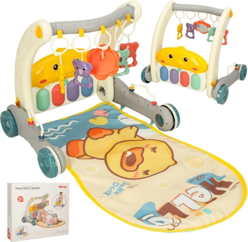 Lernspiel 2-in-1 Spielmatte und Lauflernwagen mit Klavier Bibi-inn – Grau