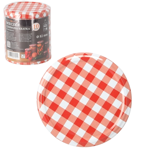 Set aus 10 Einmachdeckeln 82 mm mit rot-weißem Karomuster